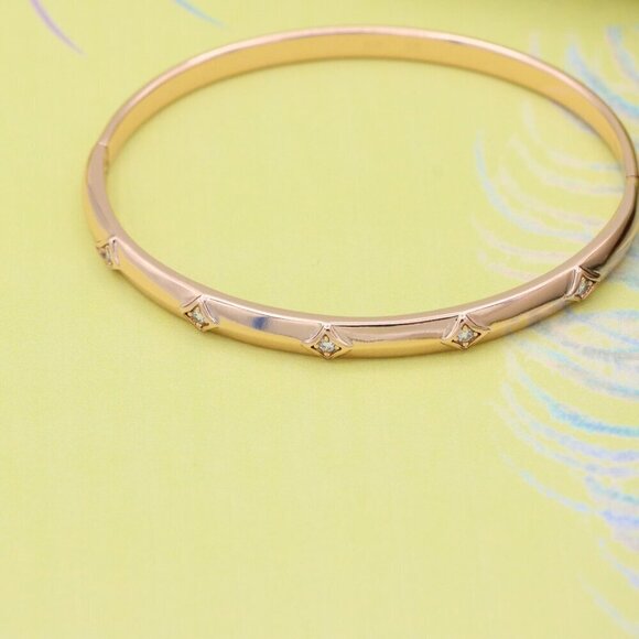 Elegant Rose Gold Bangle with Square Accents & Crystal Detailing, XPBL0510 - Picture 4 of 11